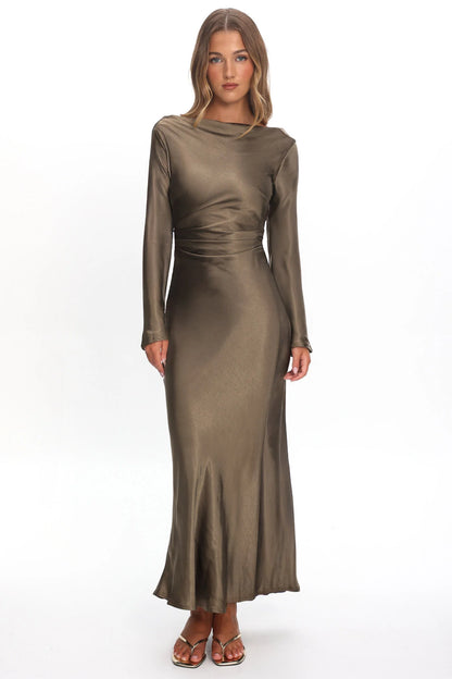 Loveland Cowl Back Midi Dress Olive