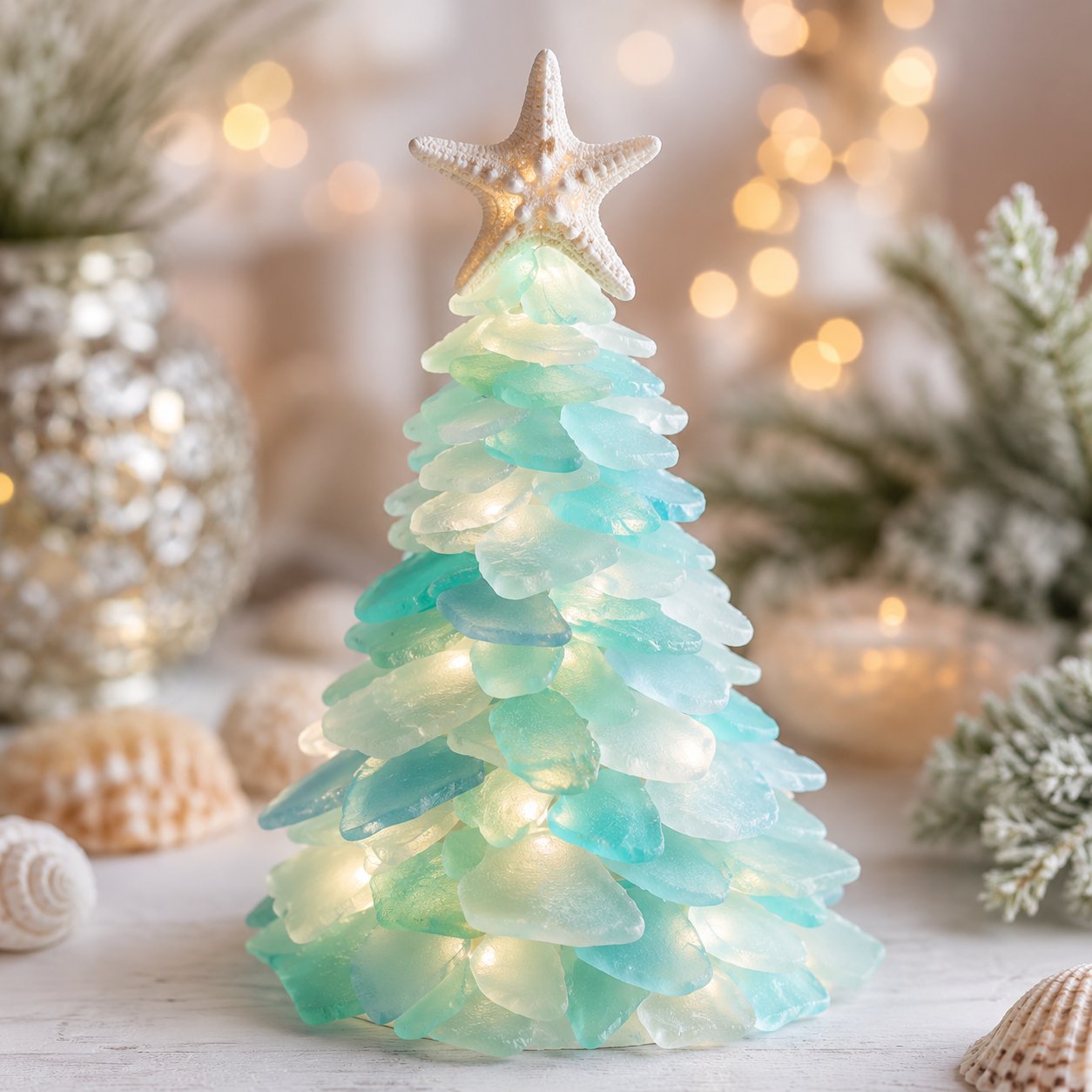 🎅DIY Lighted Sea Glass Santa Christmas Decor Kit | Complete Kit with Sea Glass Pieces, Warm Fairy Lights & Step-by-Step Guide Included 💕