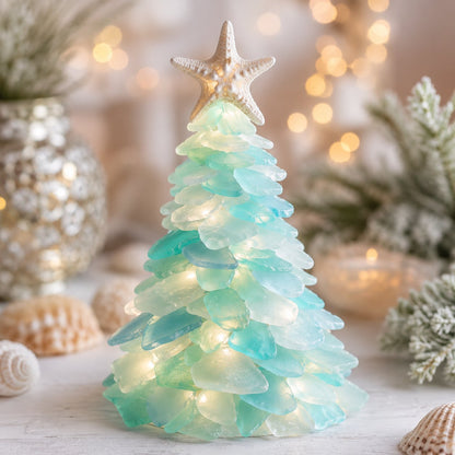 🎅DIY Lighted Sea Glass Santa Christmas Decor Kit | Complete Kit with Sea Glass Pieces, Warm Fairy Lights & Step-by-Step Guide Included 💕