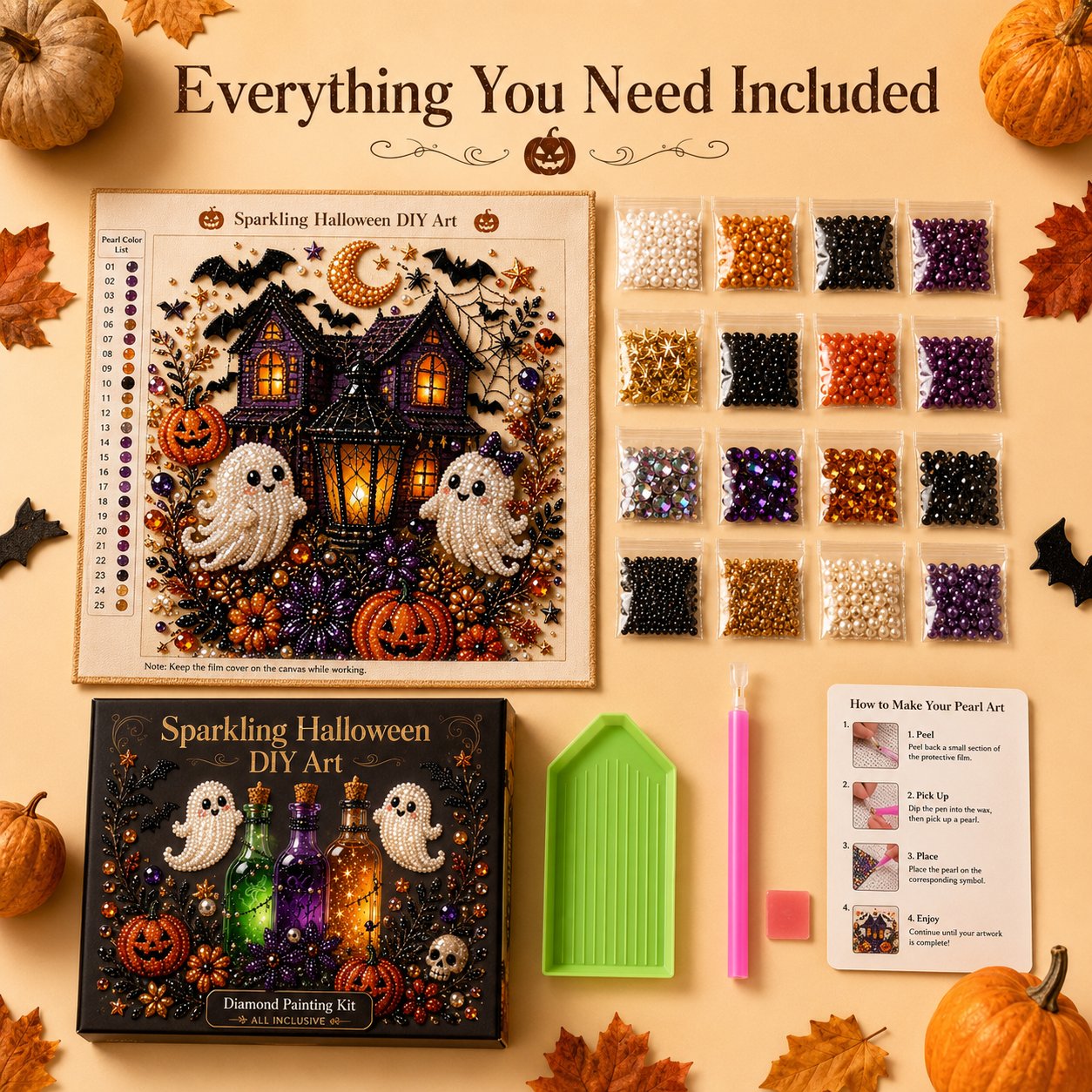 LAST DAY 50% OFF - Halloween Pearl Diamond Art DIY Kit (No Mess, Beginner)