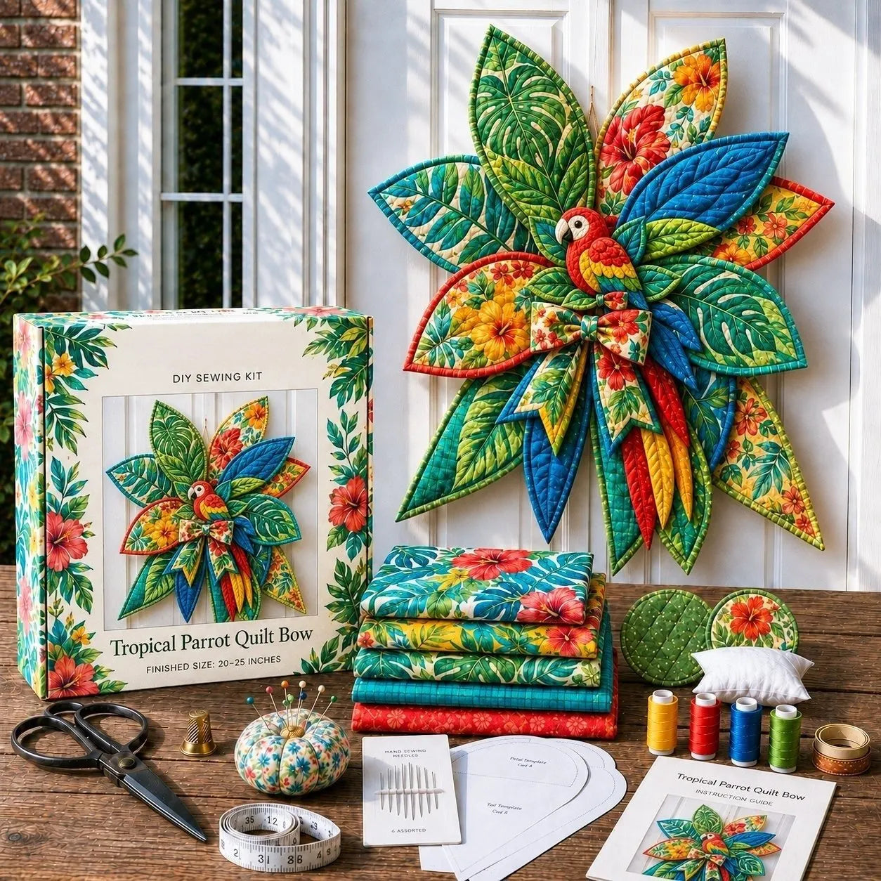 🎀 Beginner-Friendly Oversized Quilted Bow Sewing Kit | Coordinated Printed Fabrics, Batting, Pre-Designed Templates & Complete Supplies for a Full 23–25 in 3D Statement Bow ✨