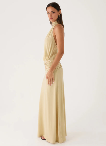 Donyale Halter Maxi Dress - Pale Olive