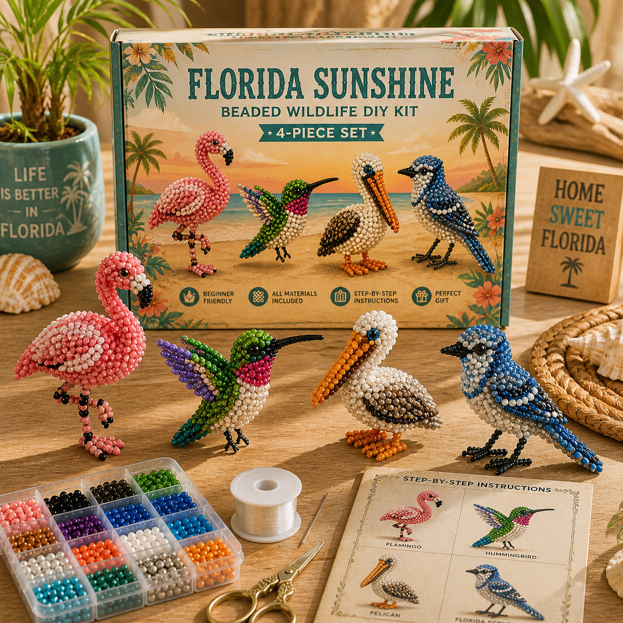State Wildlife Beaded DIY Kit – 4-Piece Animal Craft Set Collection