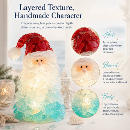 🎅DIY Lighted Sea Glass Santa Christmas Decor Kit | Complete Kit with Sea Glass Pieces, Warm Fairy Lights & Step-by-Step Guide Included 💕