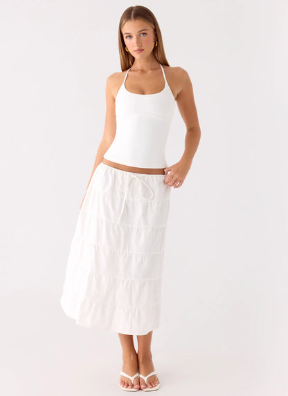 Aphira Tiered Midi Skirt - White