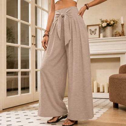 High Waisted Tie Front Wide Leg Pants for Women
