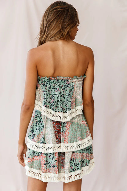 Palau Tassel-Trimmed Paisley Skirt Olive