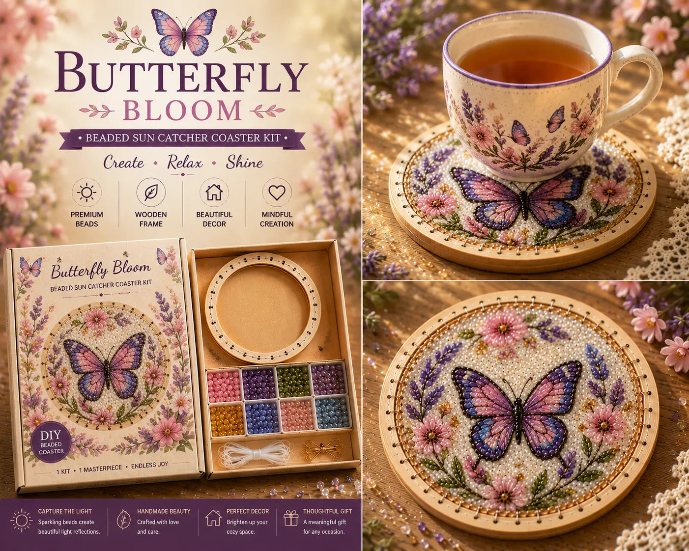 🔥Last Day: BUY 3 GET 1 FREE🌸 Beaded Sun Catcher Coaster Kit Collection