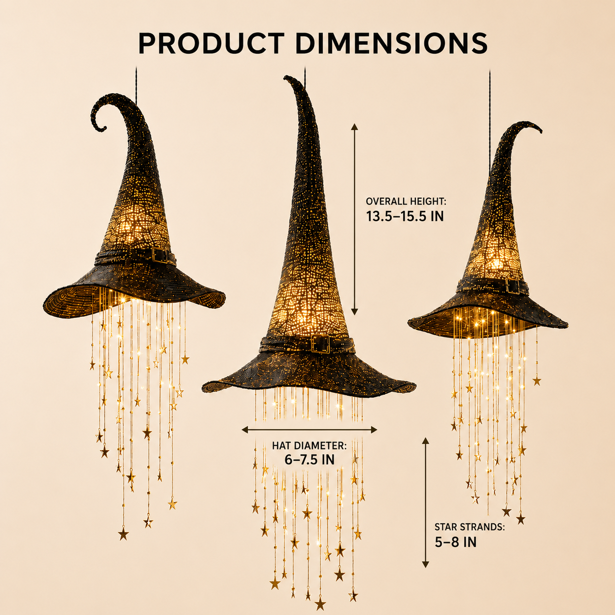 🧙‍♀️✨ Lighted Witch Hat Hanging Decor with Cascading Stars