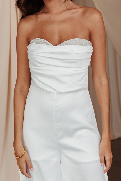 Get Together Side Split Sweetheart Jumpsuit Off White