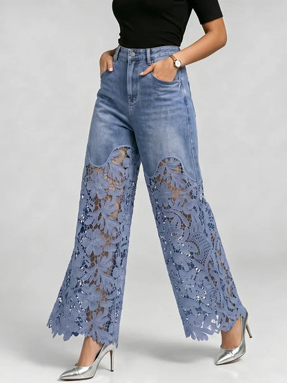 Stylish & Sexy Lace-paneled Cutout Jeans