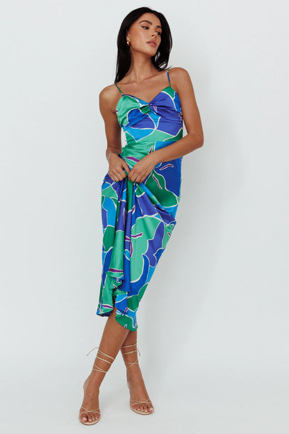Hula Sweetheart Midi Dress Floral Blue