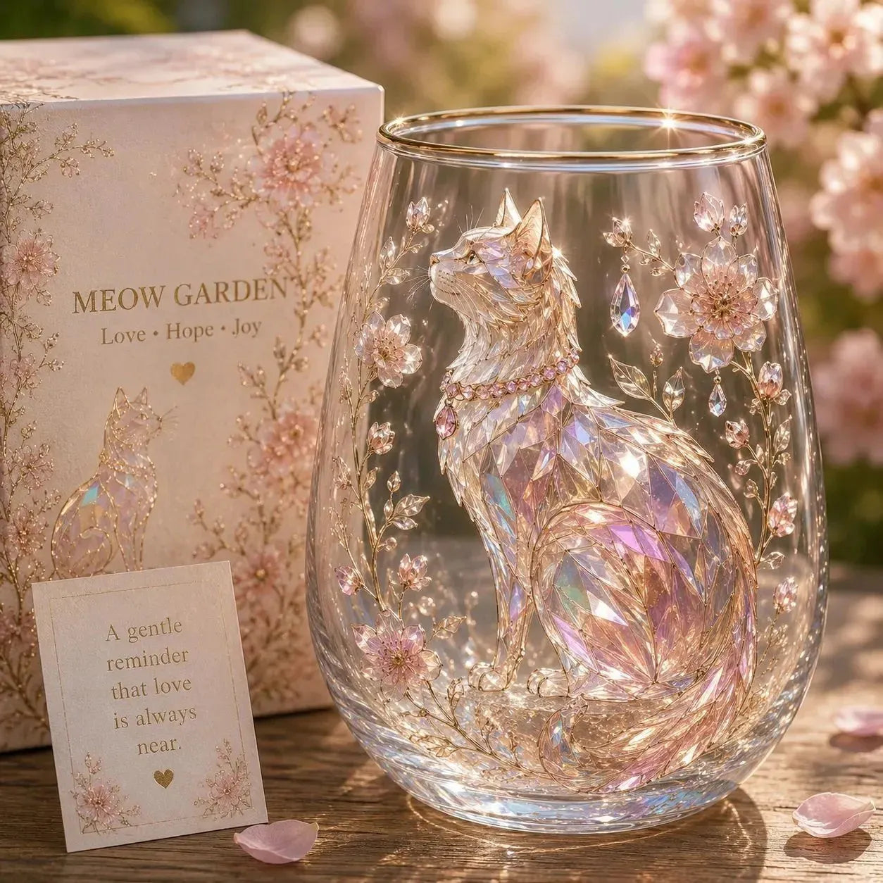 🐱MEOW GARDEN Crystal Texture Glass Cat Tumbler✨