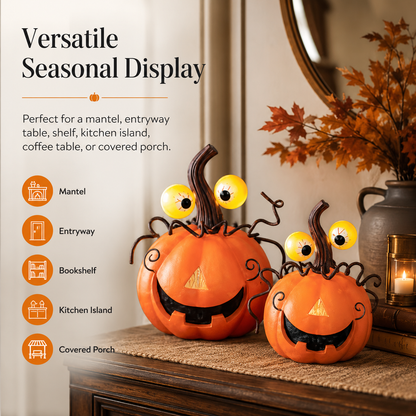 Set of 2 Lighted Pumpkin Spider Decorations