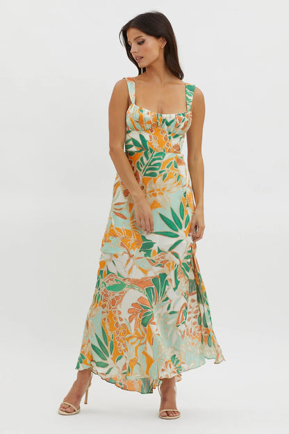 Casuarina Gathered Bust Midi Dress Green
