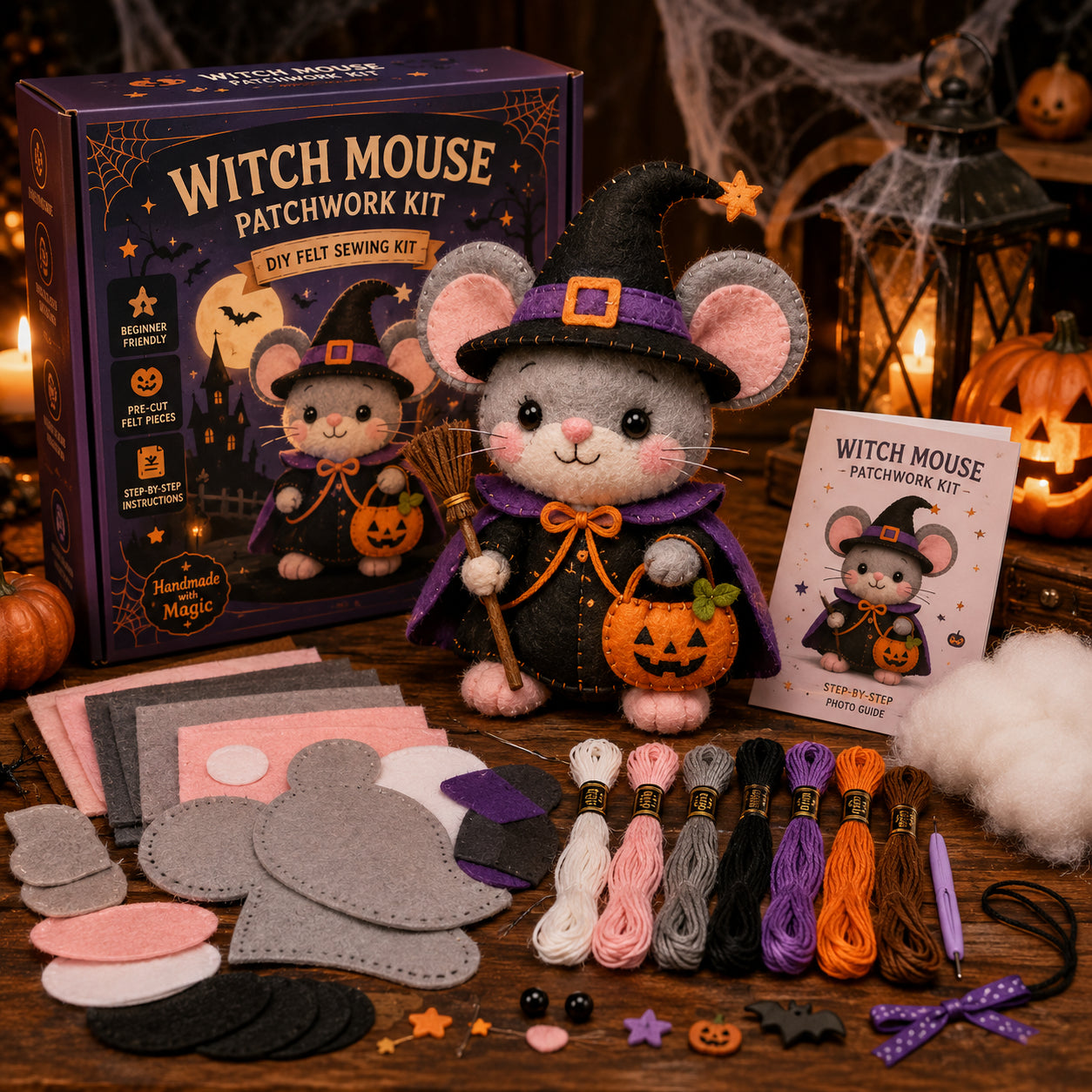 DIY Halloween Magical Patchwork Kit – Sew Your Own Spooky Cute Friend 🎃🧵
