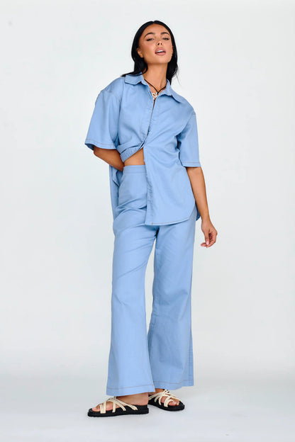 Light Aura Button Up Shirt Denim Blue