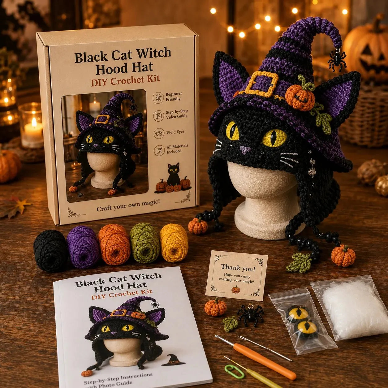 🔥 LAST DAY 49% OFF – 🎃 Halloween Monster Hood DIY Crochet Kit | Premium Soft Yarn Materials with Step-by-Step Guide DIY Handmade Wearable Character Hood 🧶🎭✨