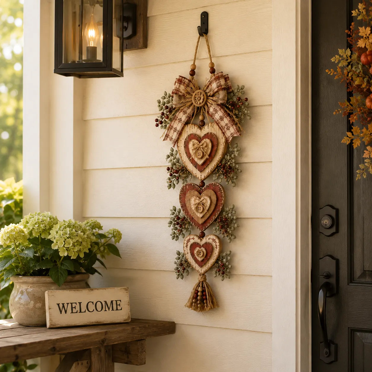 🍂🤎Vintage Farmhouse Layered Heart Wall Hanging