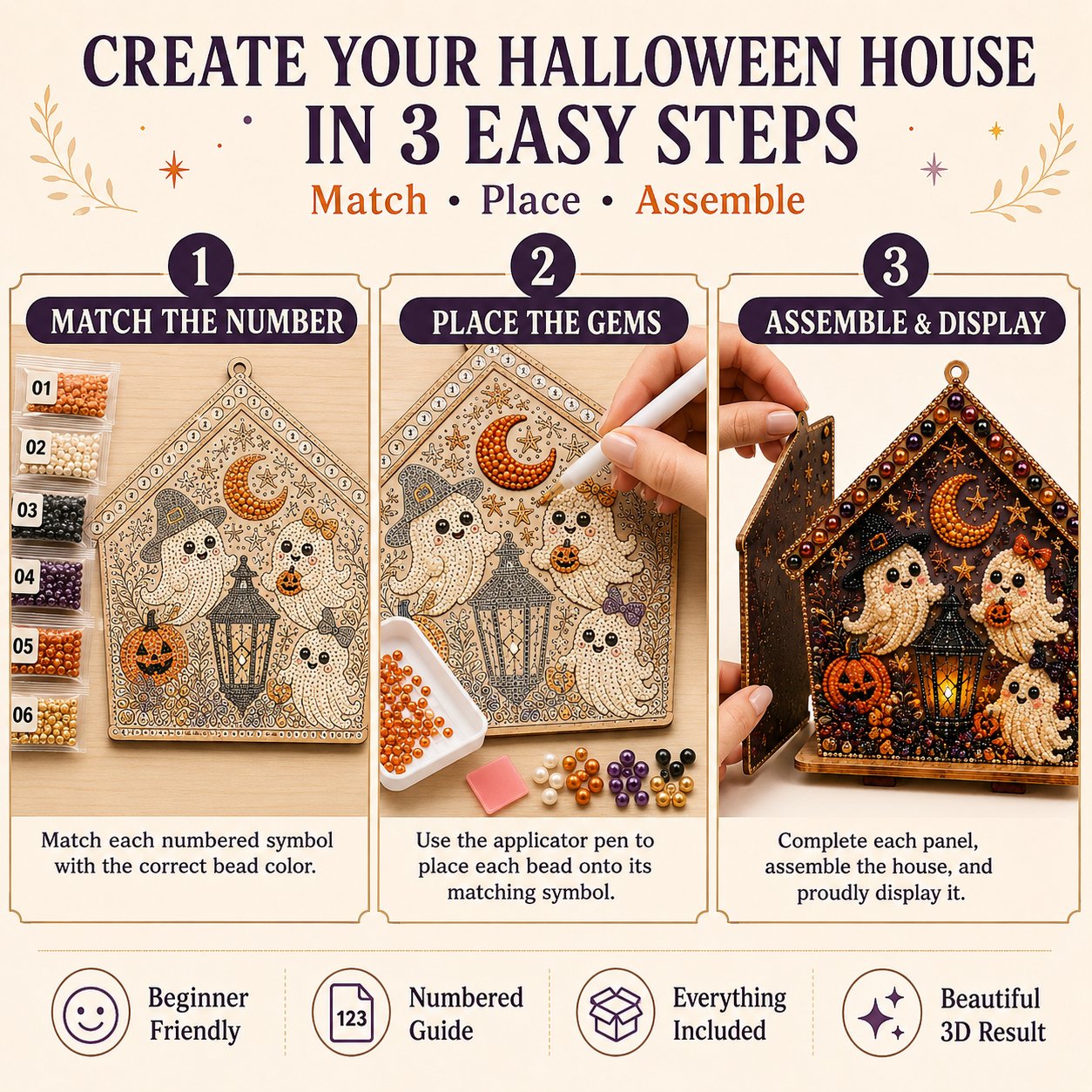 🏚️🎃Moonlit Wooden Cottage 3D Pearl Art Kit Collection | Complete Kit with All Tools & Step-by-Step Guide Included 💕
