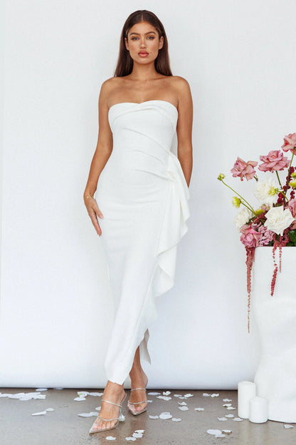 Sasha Cascade Ruffle Midi Dress White