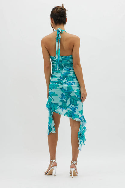 Get It Started Halterneck Ruffle Mini Dress Green