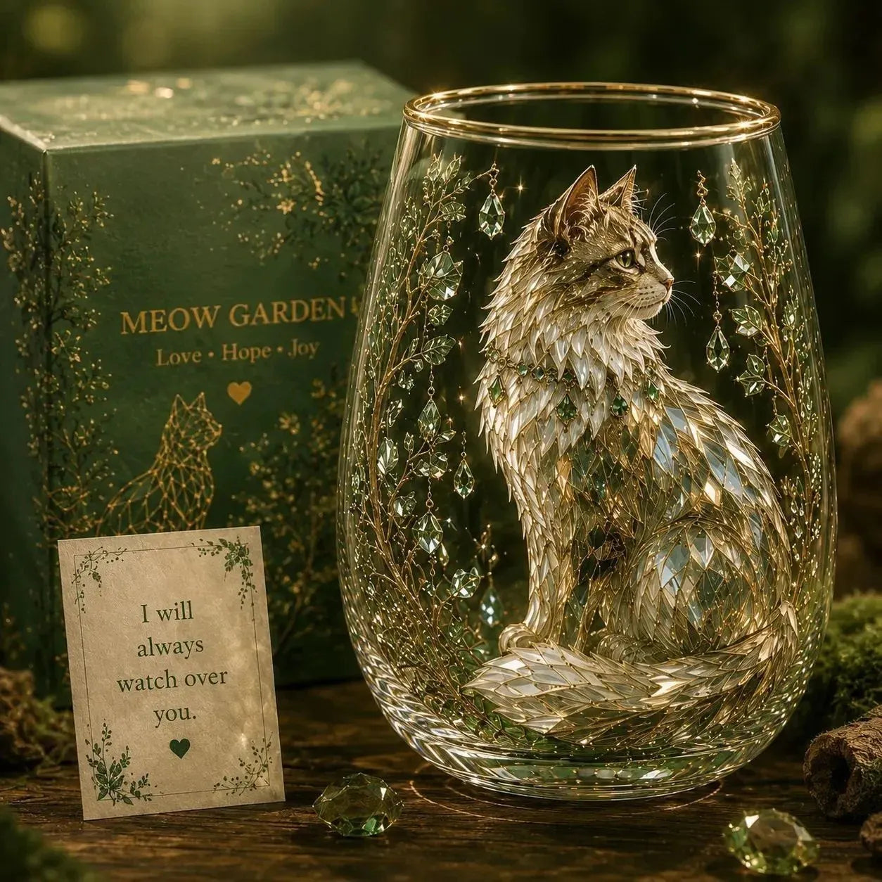🐱MEOW GARDEN Crystal Texture Glass Cat Tumbler✨