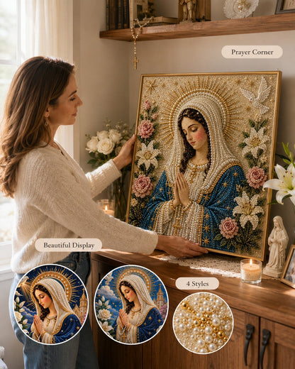 New Arrivals 49% OFF-2026  Divine Pearl Bead Virgin Mary Icon – A Peaceful DIY Faith Art Gift
