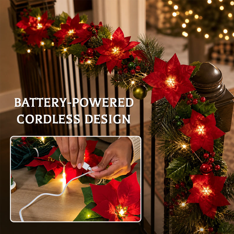 🎄✨Christmas Poinsettia LED Garland String Lights