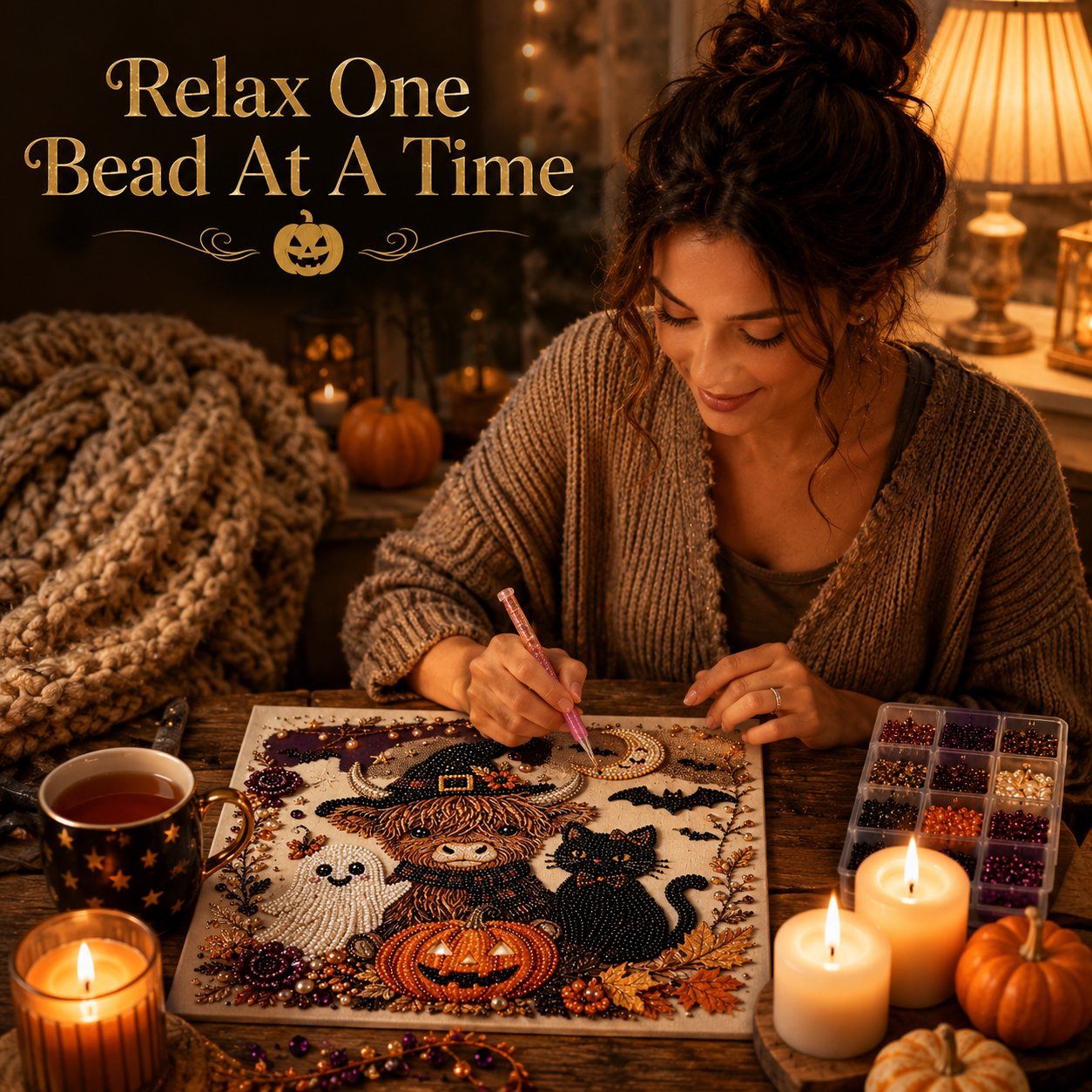 LAST DAY 50% OFF - Halloween Pearl Diamond Art DIY Kit (No Mess, Beginner)