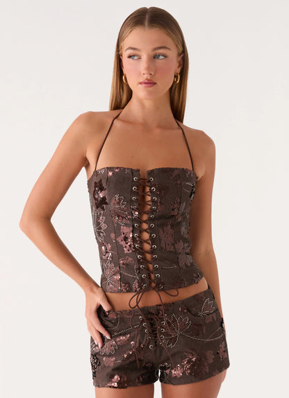 Sozzani Denim Mini Shorts - Chocolate