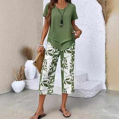 🌸Summer Hot Sale 55% OFF💖Casual Round Neck Layered Tunic Top & Wide Leg Pants Set👚👖