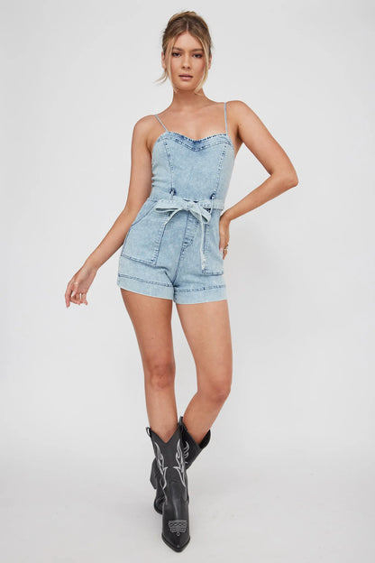 Laureen Pocket Romper Denim