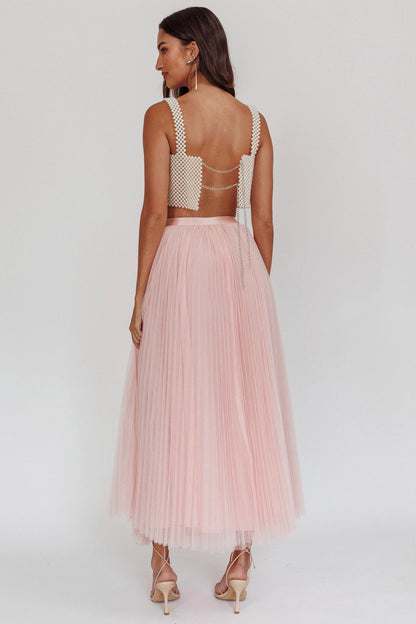 Kristine Accordion Pleat Tulle Maxi Skirt Dusty Pink