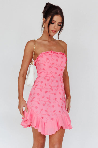 Cece Embroidered Bandeau Dress Hot Pink