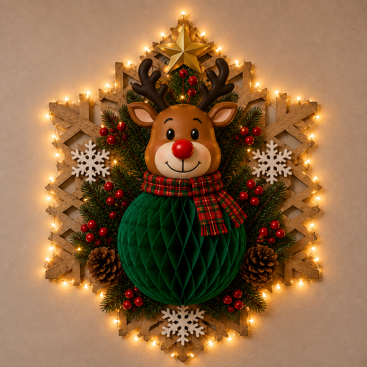 🎅 Christmas Honeycomb Wall Décor With LED string lights
