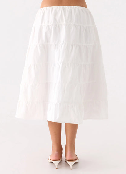 Aphira Tiered Midi Skirt - White