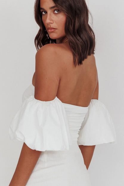 Summer Fridays Puff Sleeve Crop Top White