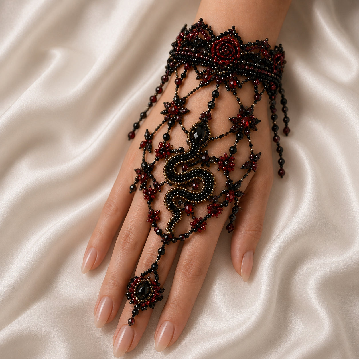 Enchanted Forest: Guardians & Shadows – DIY Beaded Hand Bracelet