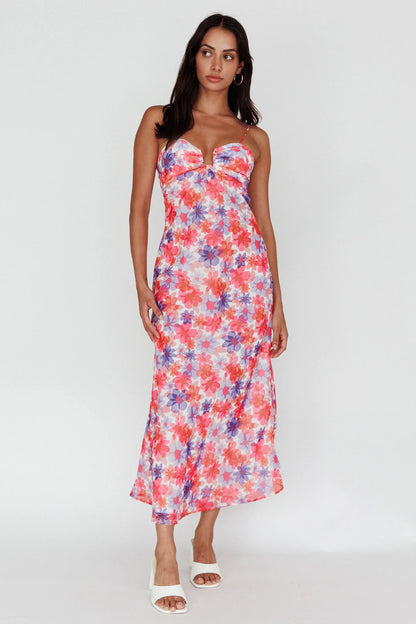 Arika Twist Back Midi Dress Floral Red