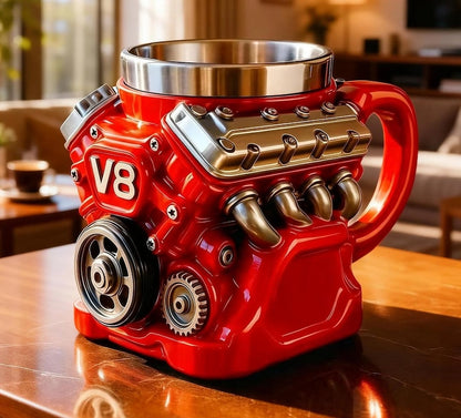 Engine Coffee Mug - 3D V6/V12 Racing Motor Stainless Steel Cup, Car Guy Gift, Mechanic Gift, Gearhead Mug, Fathers Day