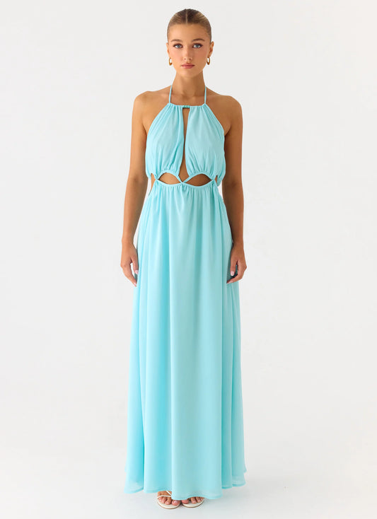 Ardenzelle Chiffon Halter Neck Maxi Dress - Turquoise