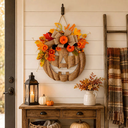🎃 Lighted Burlap Pumpkin Wreath
