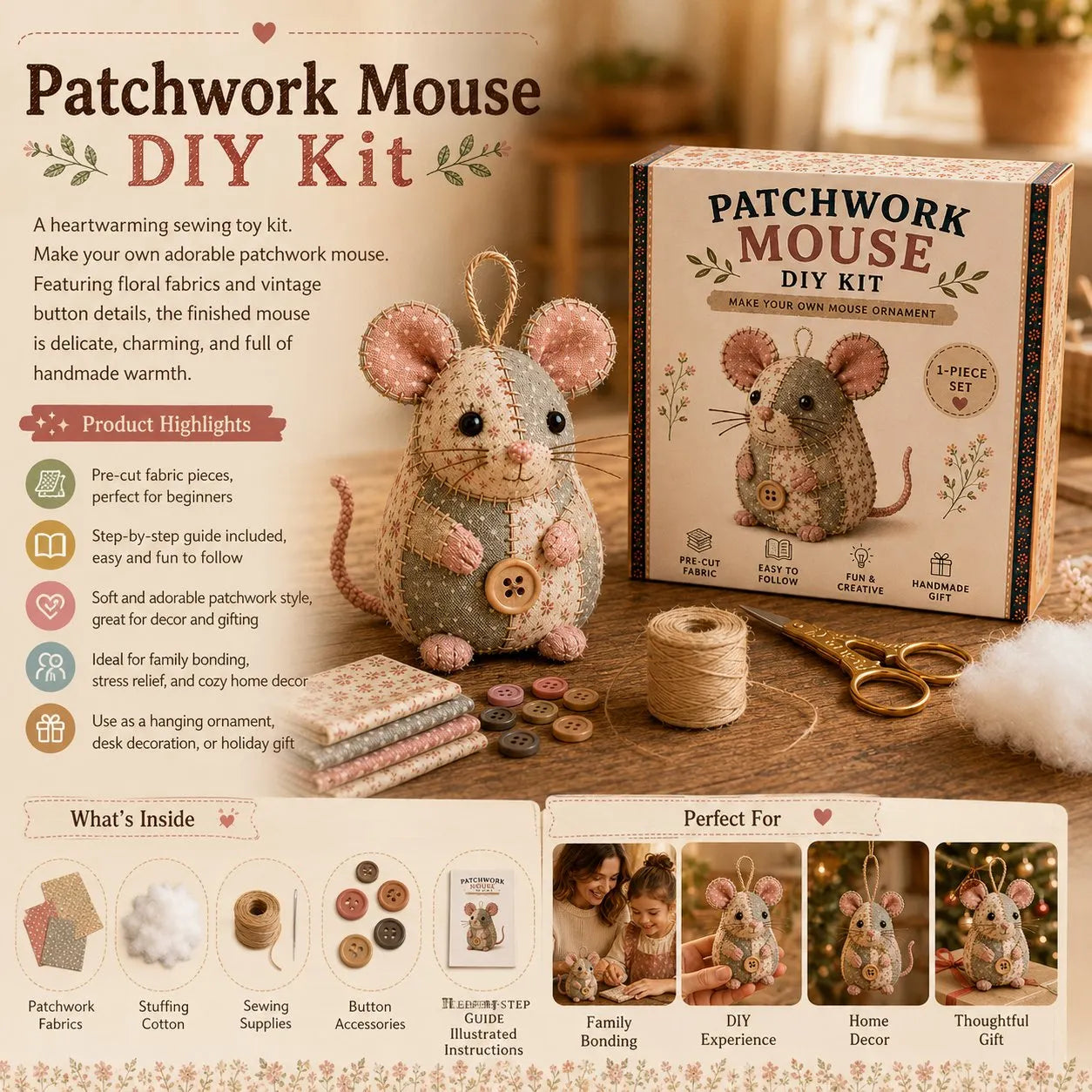 🧵DIY Patchwork Animal Kit – Create Your Own Adorable Animals