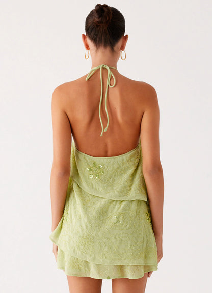 On The Go Beaded Mini Dress - Mint