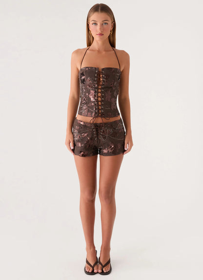 Sozzani Denim Mini Shorts - Chocolate