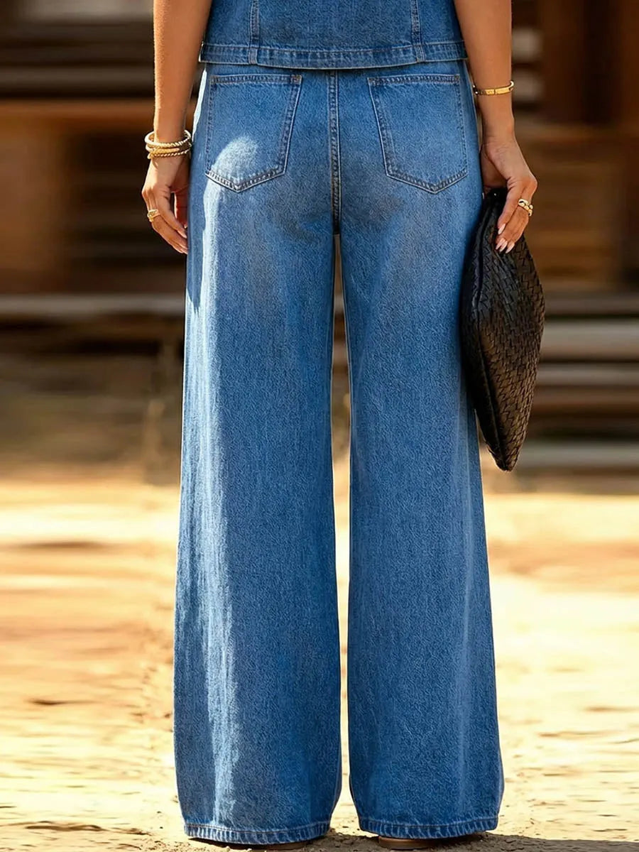 Women's Casual Loose-fit Wide-leg Jeans With Elastic Waist