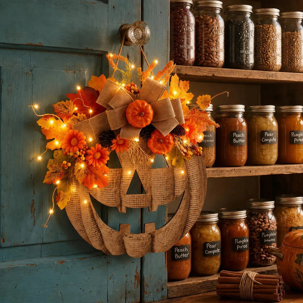🎃 Lighted Burlap Pumpkin Wreath