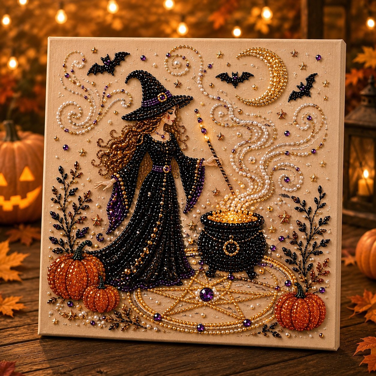 Premium 3D Pearl Halloween Wall Art Kit | Luxury Flocked Canvas with Scratch-Resistant Non-Fading Pearl Beads DIY Spooky Decor – Buy 2 Free Shipping