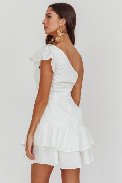 Koko One-Shoulder Ruffle Mini Dress White
